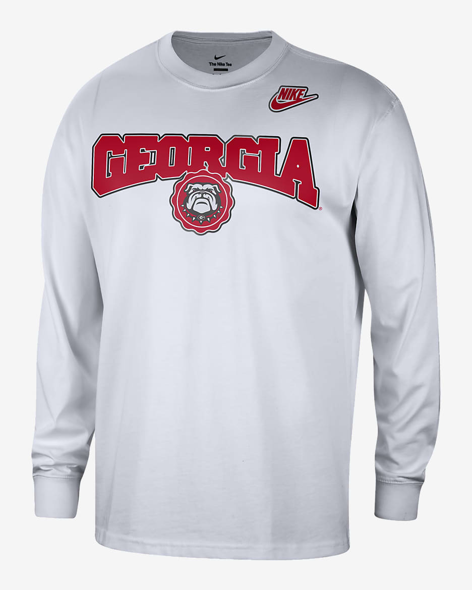 Georgia Max90 Men's Nike College Crew-Neck Long-Sleeve T-Shirt - White