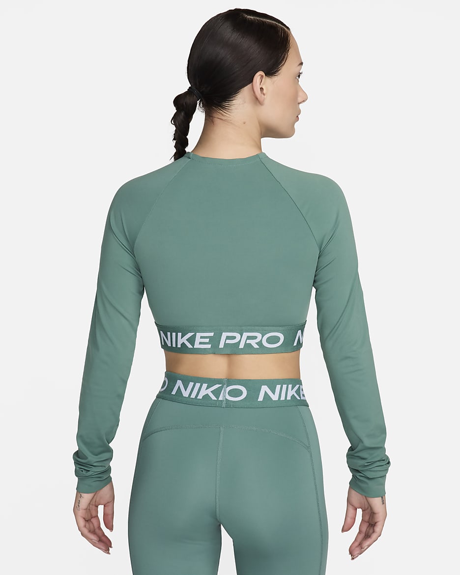 Haut court à manches longues Dri-FIT Nike Pro pour femme - Bicoastal/Blanc