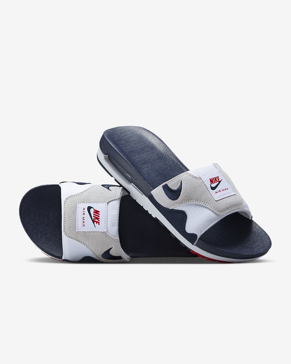 Nike Air Max 1 Men's Slides - White/Light Neutral Grey/University Red/Obsidian