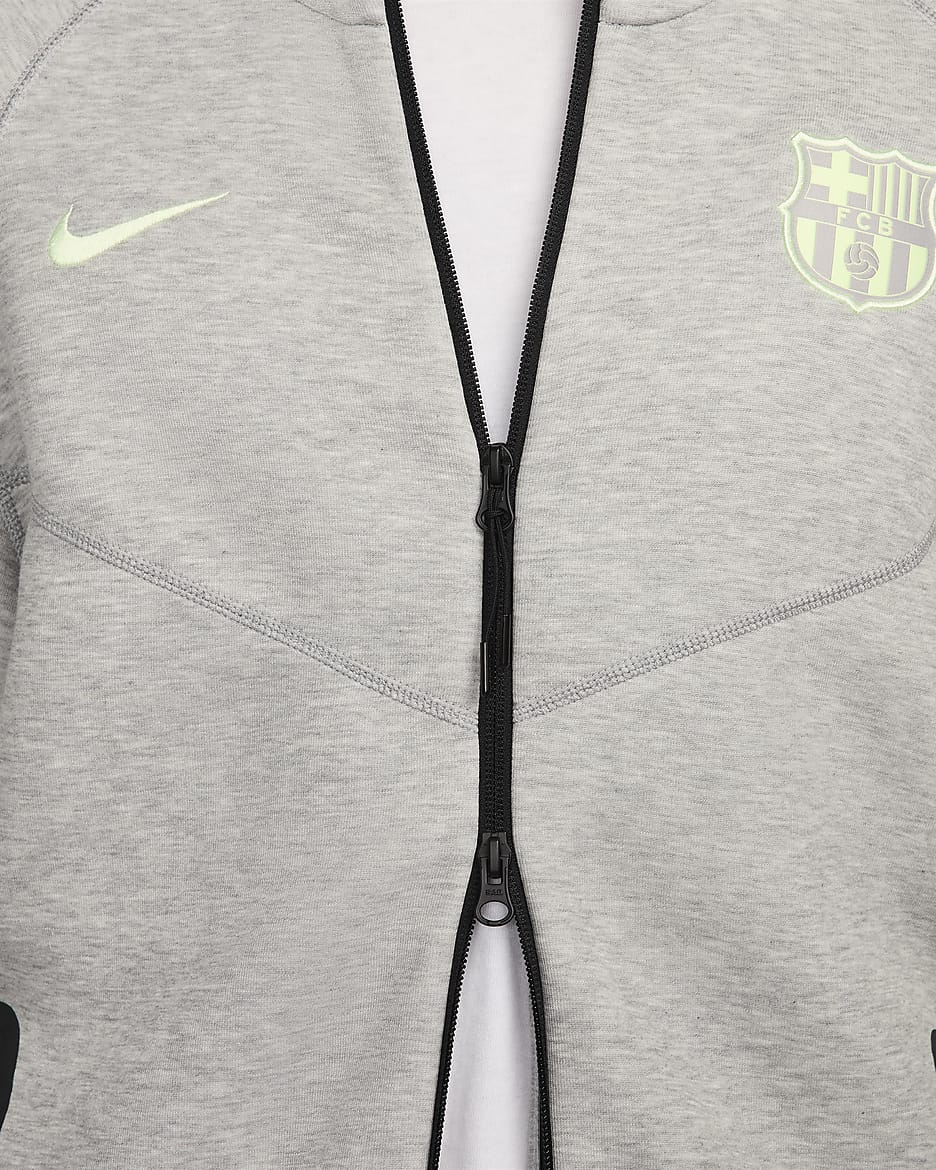 FC Barcelona Tech Fleece Windrunner Third Nike Fußball-Hoodie mit durchgehendem Reißverschluss für Herren - Dark Grey Heather/Barely Volt