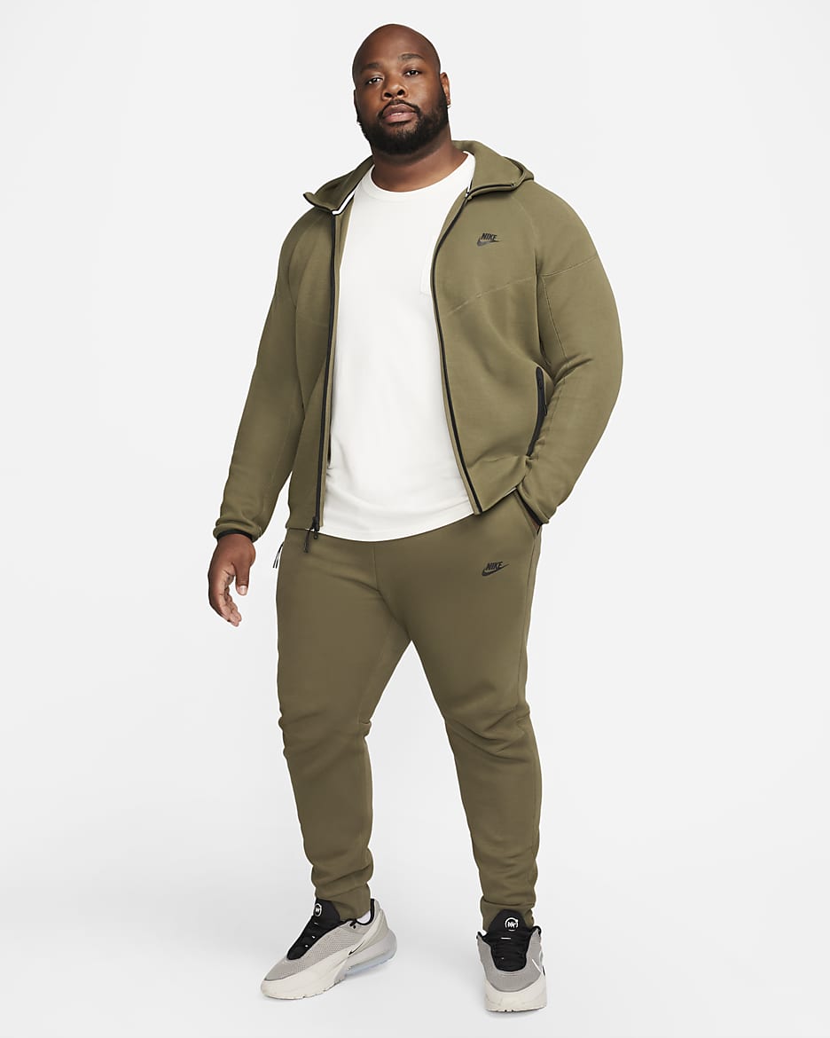 Pánská mikina s kapucí a dlouhým zipem Nike Sportswear Tech Fleece Windrunner - Medium Olive/Černá