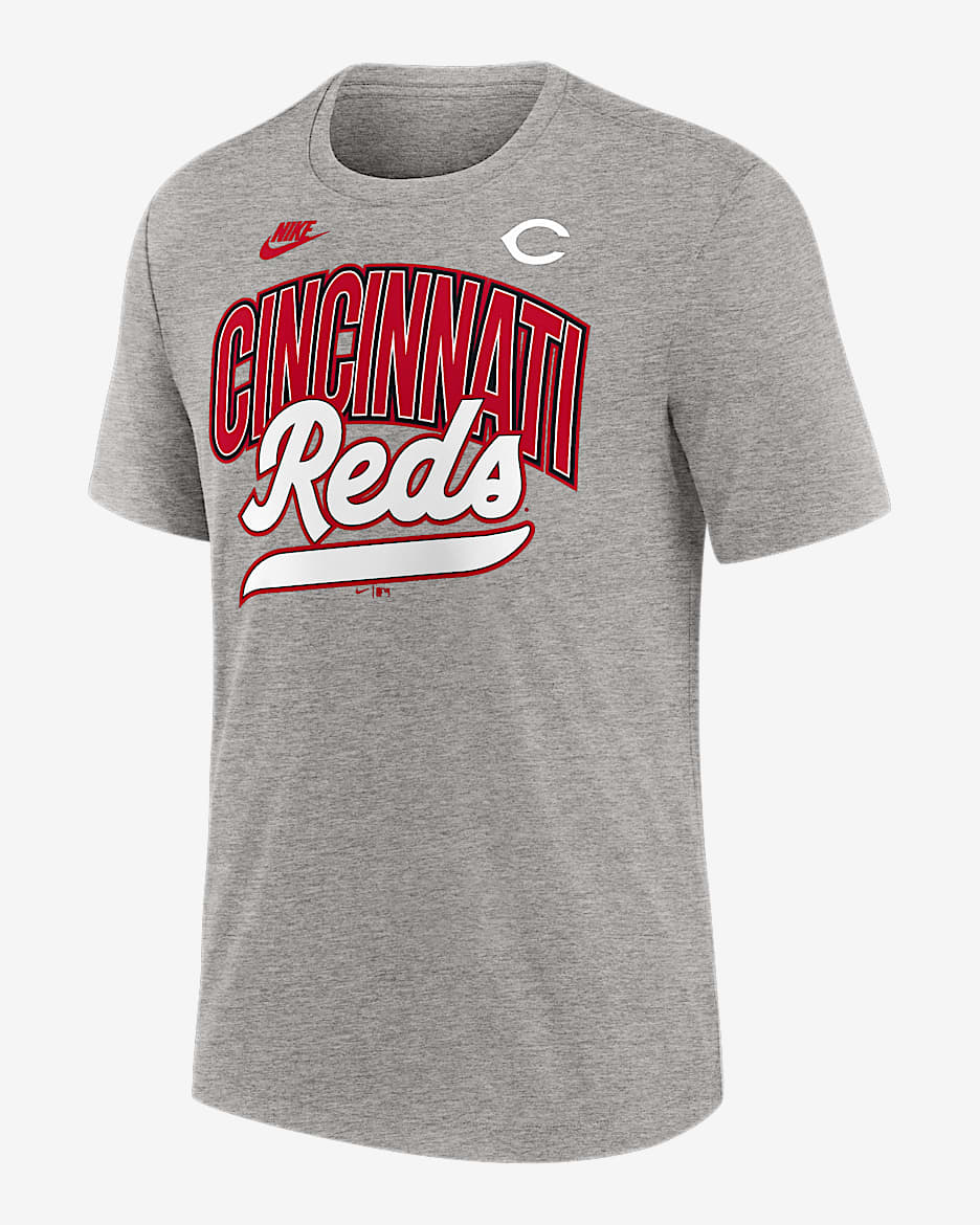 Playera Nike de la MLB para hombre Cincinnati Reds Cooperstown Retro - Gris jaspeado