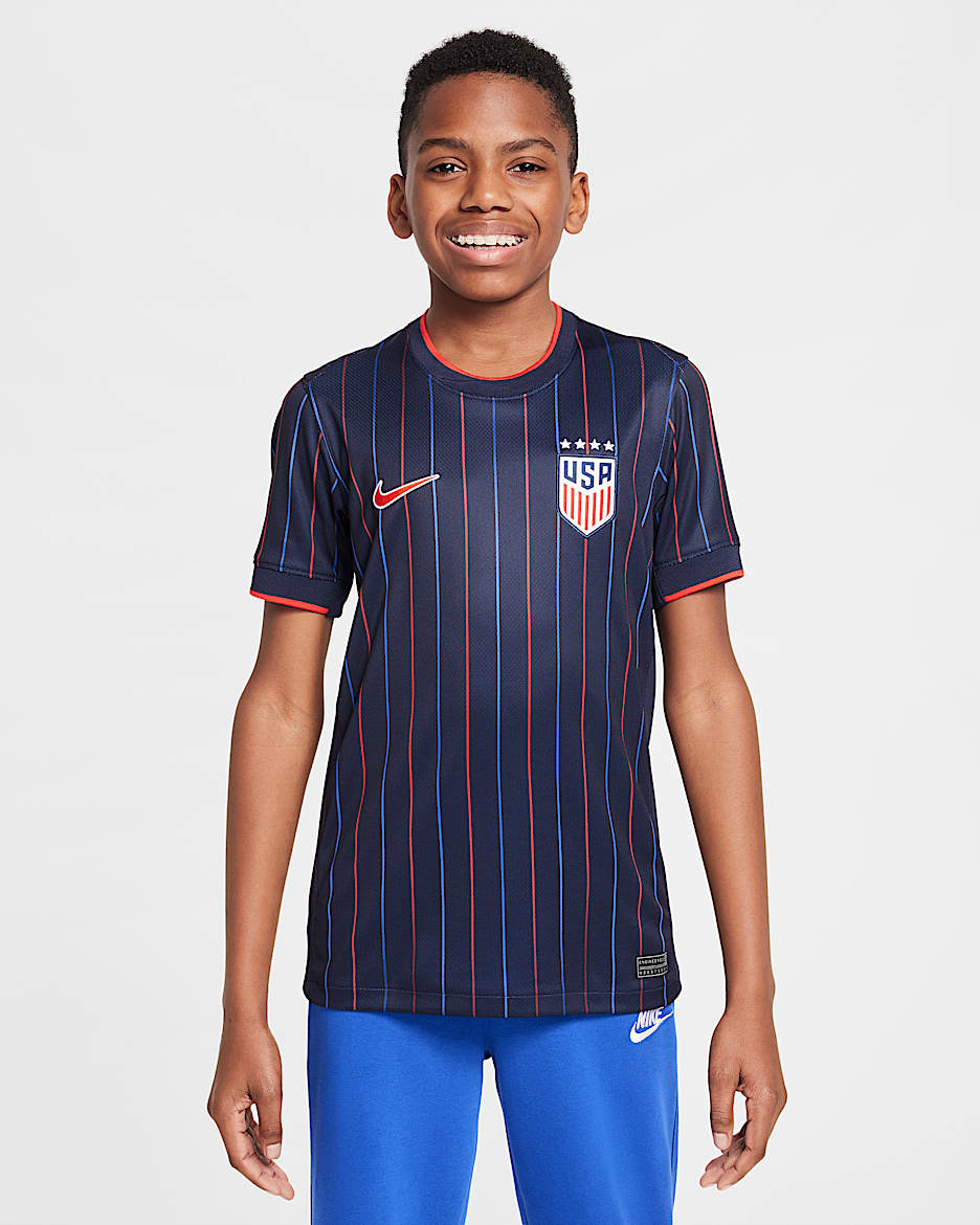 USWNT 2025 Stadium Away (Women's Team) Big Kids' Nike Dri-FIT Soccer Replica Jersey - Obsidian/Challenge Red/Challenge Red