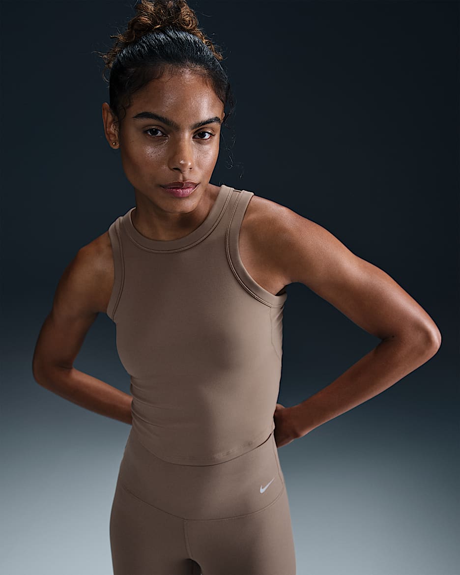 Nike One Fitted Women's Dri-FIT Cropped Tank Top - Mink Brown/Black
