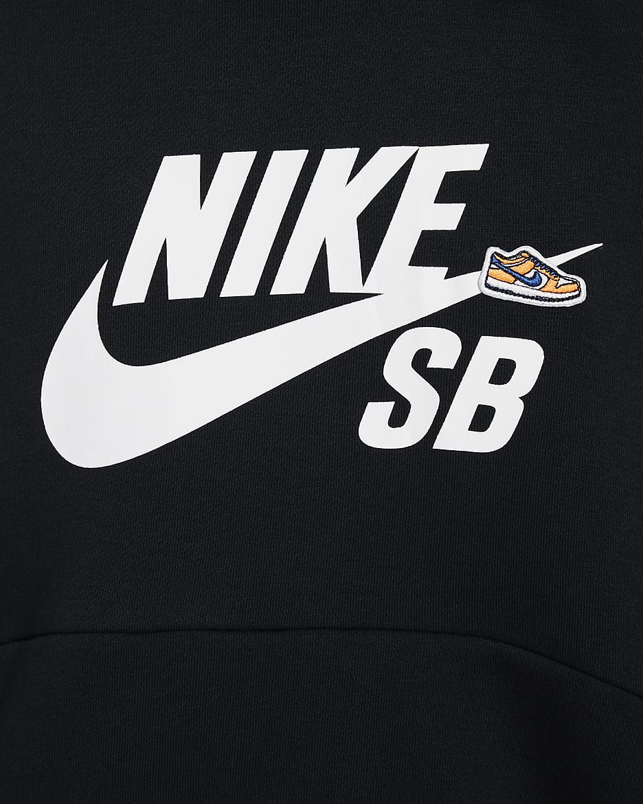 Nike SB Icon Fleece EasyOn Big Kids' Oversized Pullover Hoodie - Black/Black/White