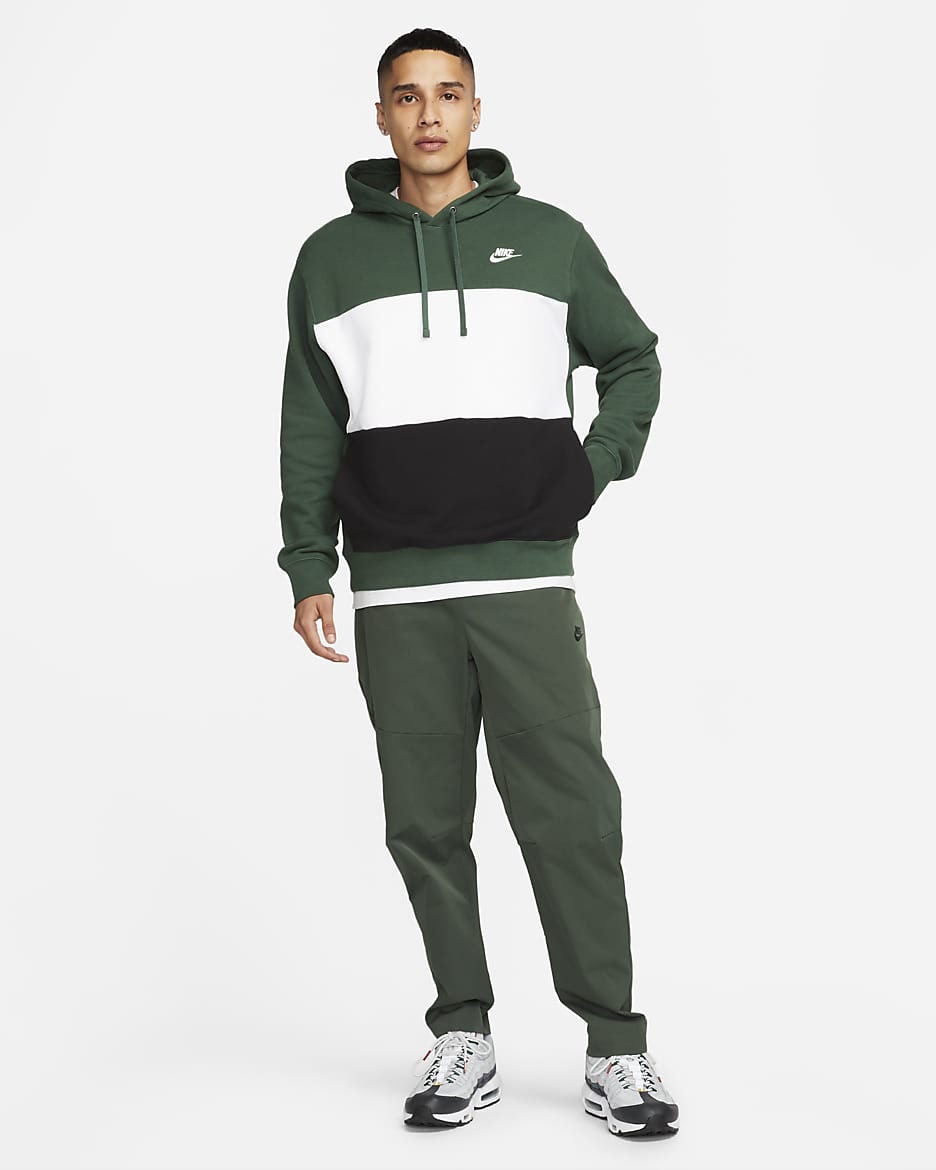 Nike Club Fleece Men's French Terry Color-Blocked Hoodie - Fir/White/Black/White