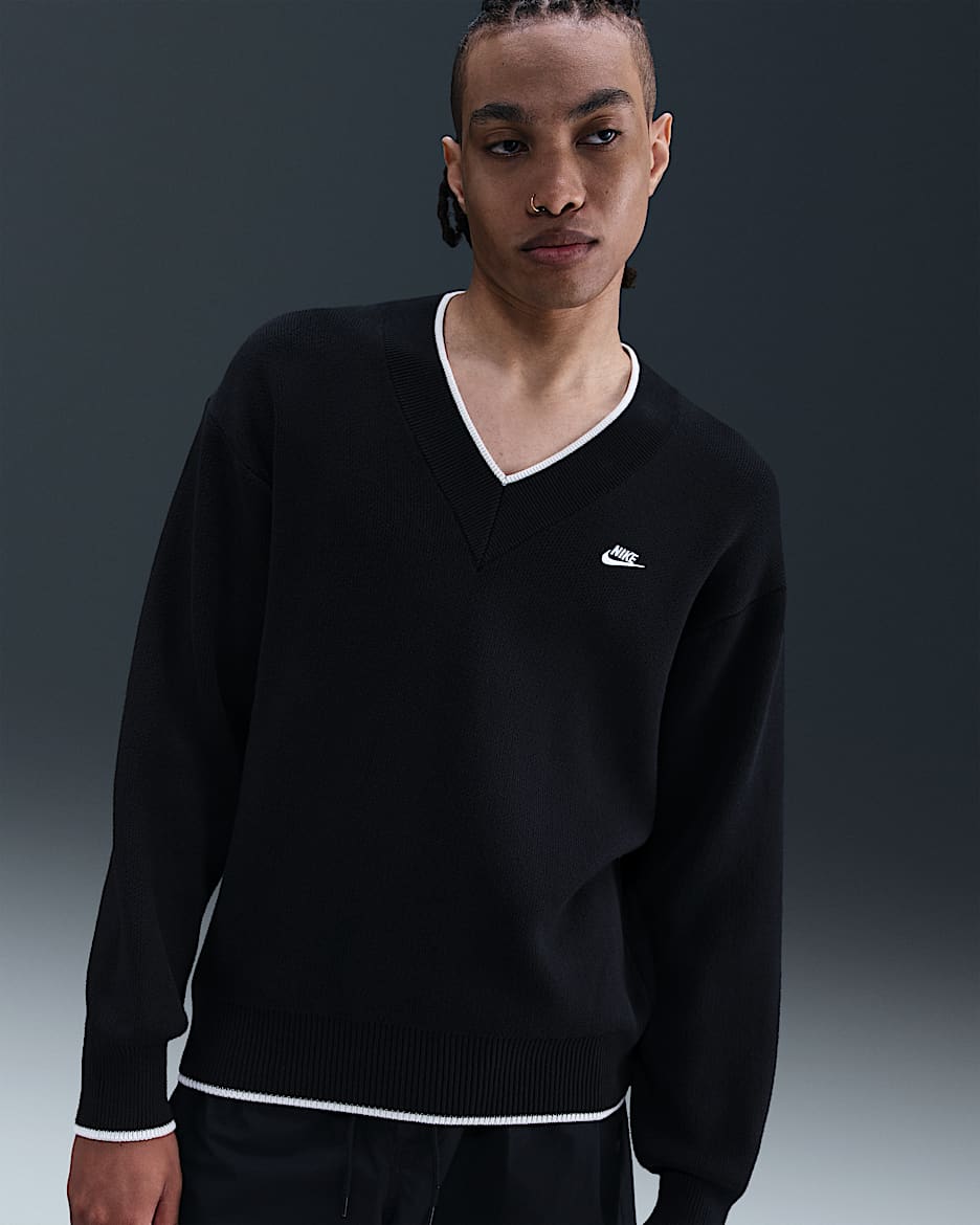 Nike Sportswear Club Men's V-Neck Sweater - Black/Sail/White