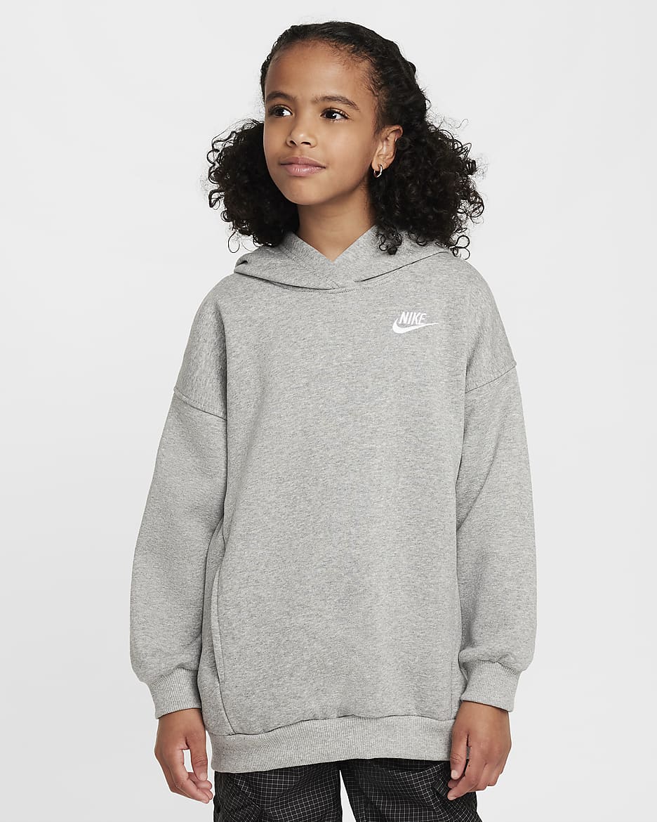 Nike Sportswear Club Fleece Big Kids' Oversized Pullover Hoodie - Dark Grey Heather/White