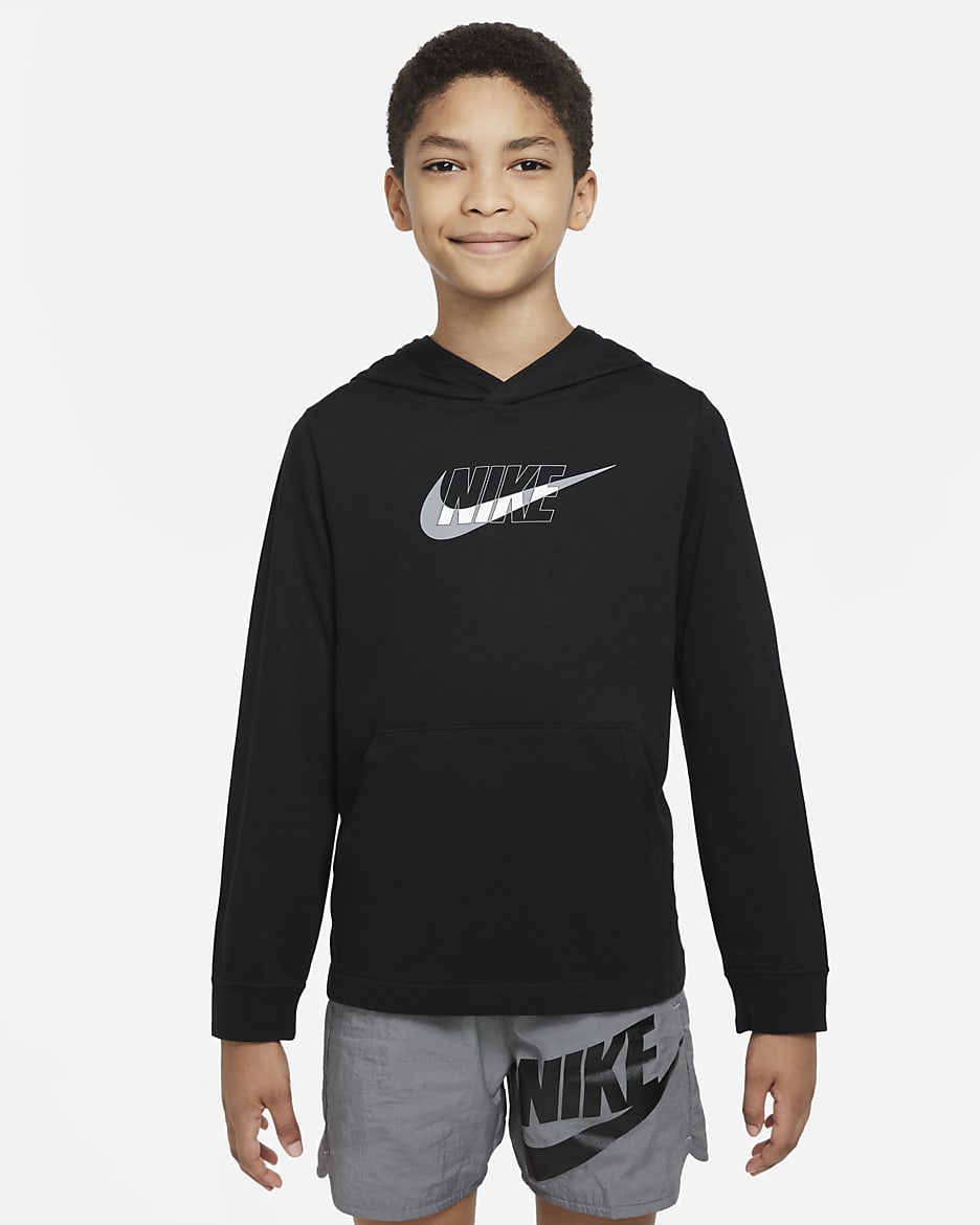 Nike Sportswear Big Kids' (Boys') Jersey Pullover Hoodie - Black/Smoke Grey