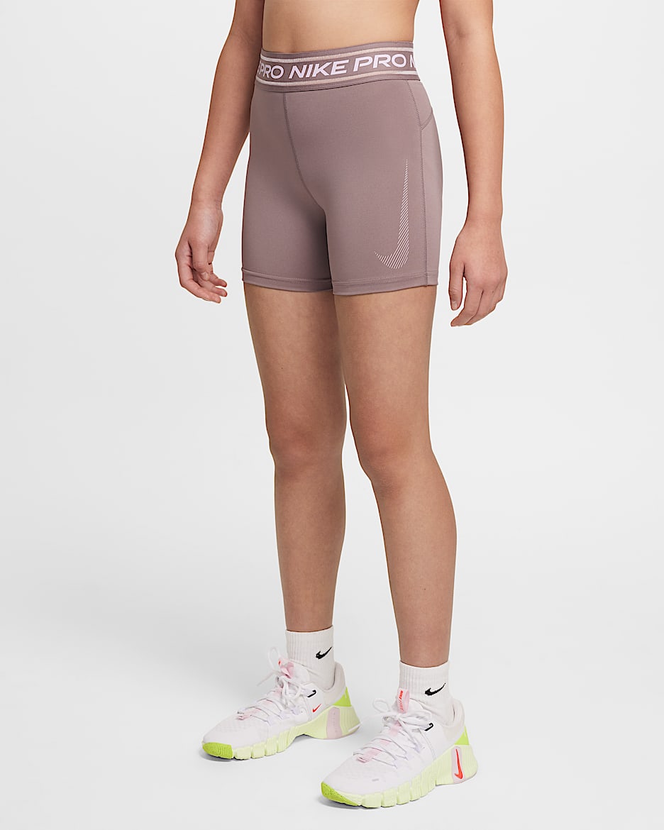 Nike Pro Girls' 7.5cm (approx.) Shorts - Taupe Grey/Doll
