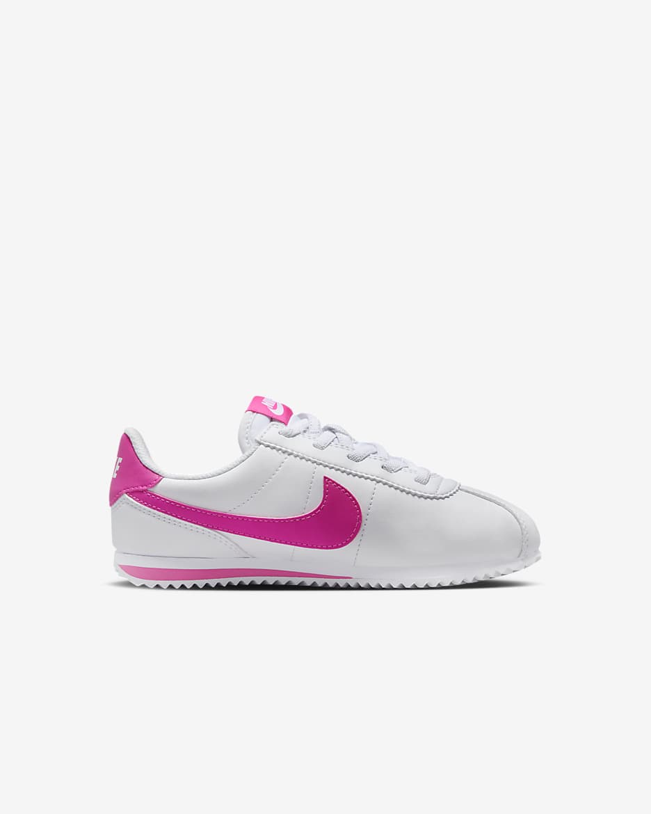 Nike Cortez EasyOn Younger Kids' Shoes - White/Laser Fuchsia