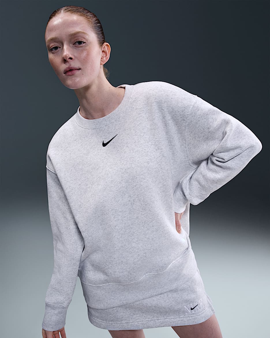Nike Sportswear Phoenix Fleece Oversize-Damen-Sweatshirt mit Rundhalsausschnitt - Birch Heather/Schwarz