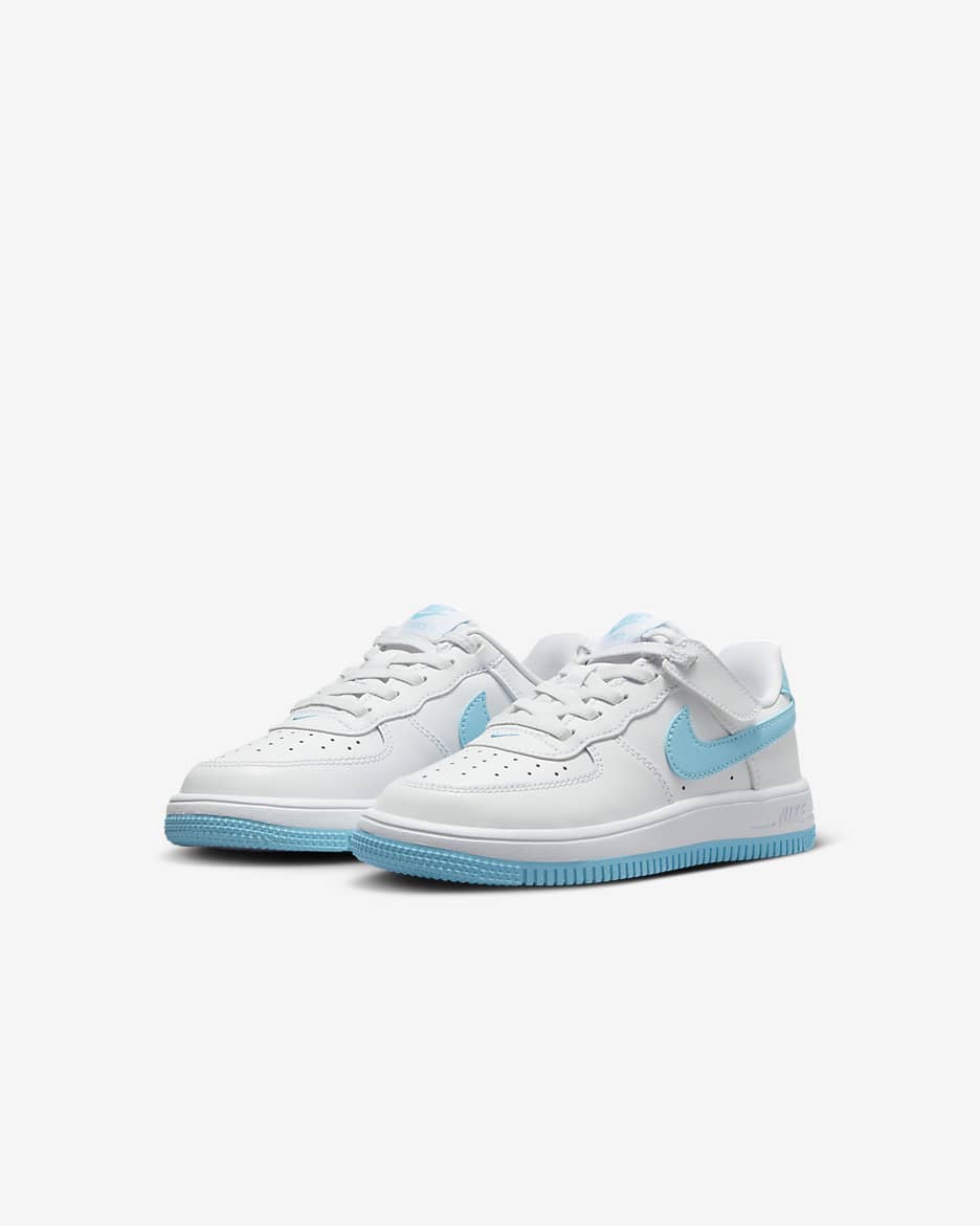 Nike Force 1 低筒 EasyOn 小童鞋款 - 白色/白色/Aquarius Blue