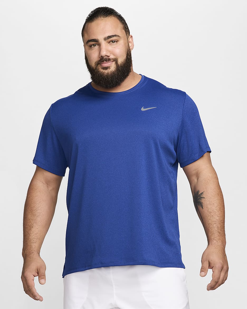 Nike Miler Dri-FIT UV kortermet løpeoverdel til herre - Game Royal/Midnight Navy/Heather