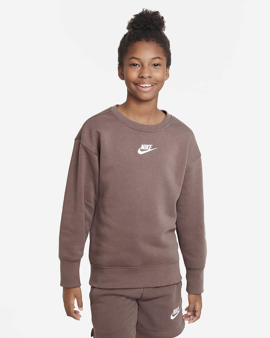 Nike Sportswear Club Fleece Big Kids' (Girls') Crew Sweatshirt - Plum Eclipse/White