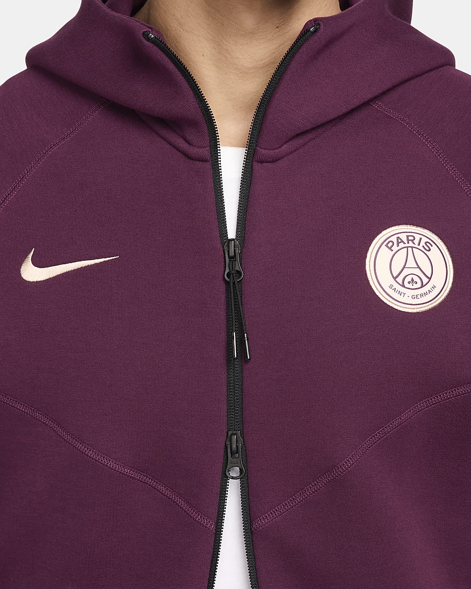 Męska piłkarska bluza z kapturem i zamkiem na całej długości Nike Paris Saint-Germain Tech Fleece Windrunner - Bordeaux/Guava Ice