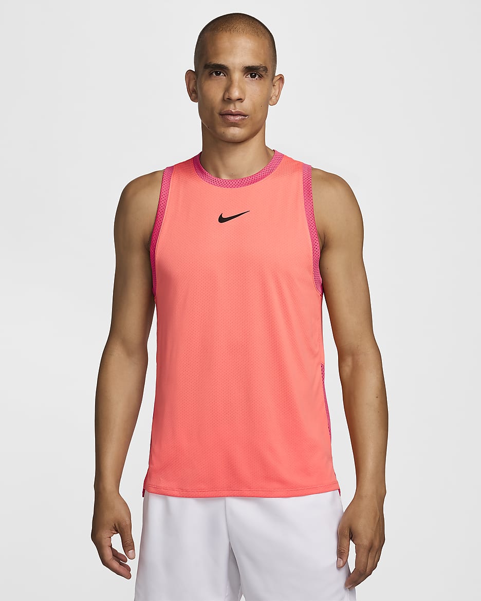 Débardeur de tennis Dri-FIT NikeCourt Slam pour homme - Light Wild Mango/Aster Pink/Noir