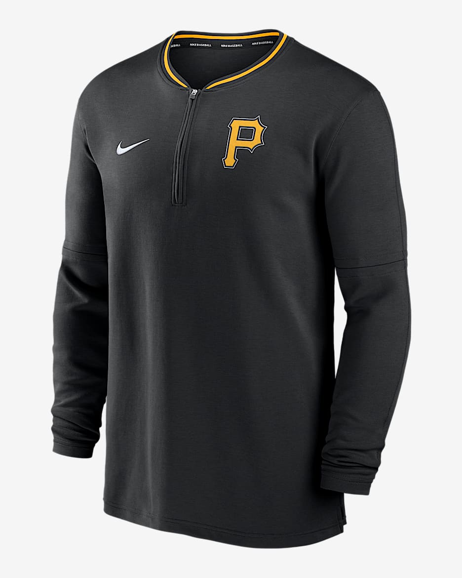 Playera de manga larga Nike Dri-FIT de la MLB de medio cierre para hombre Pittsburgh Pirates Authentic Collection - Negro