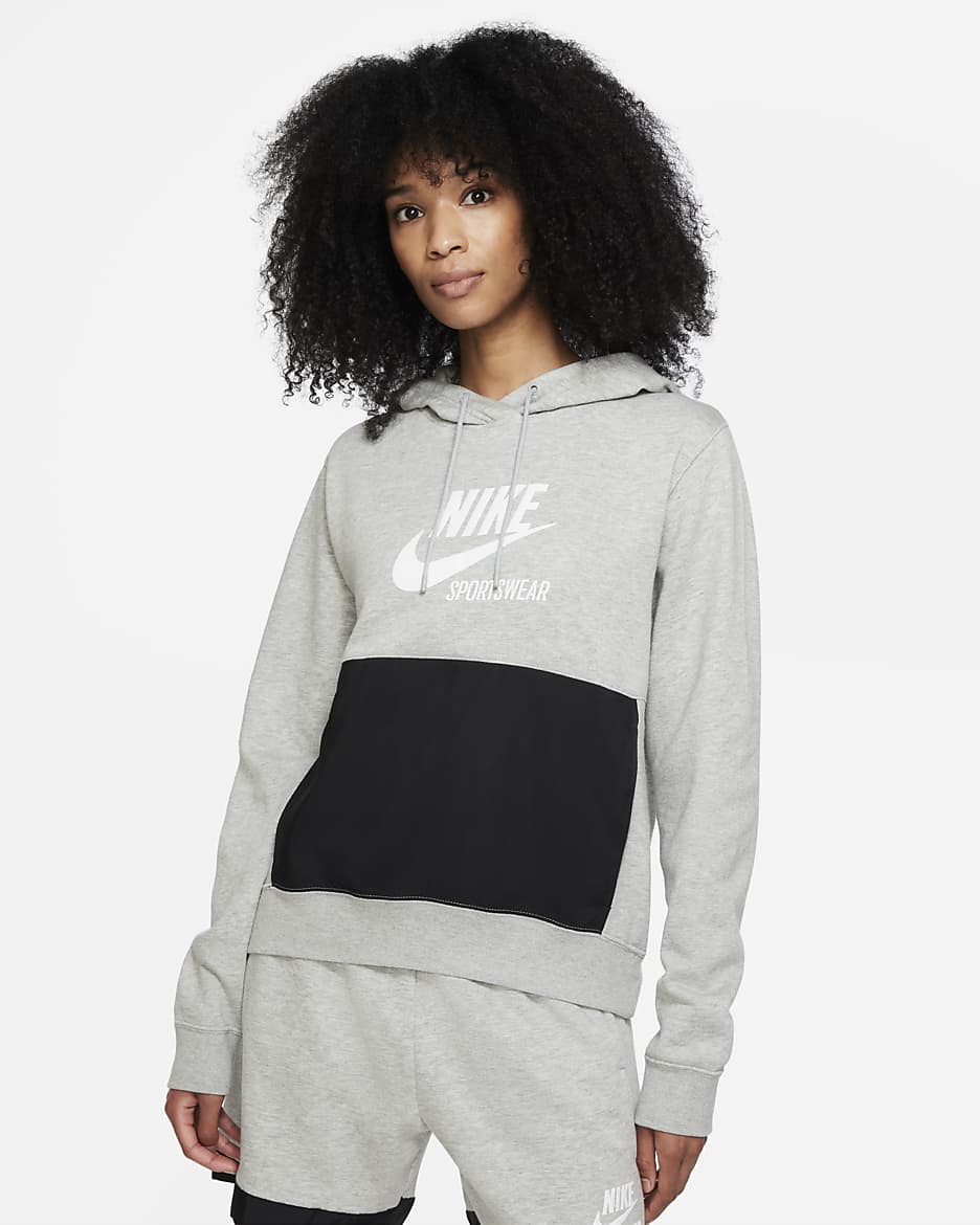 Sudadera con gorro de tejido Fleece para mujer Nike Sportswear Heritage - Gris oscuro jaspeado/Negro/Blanco