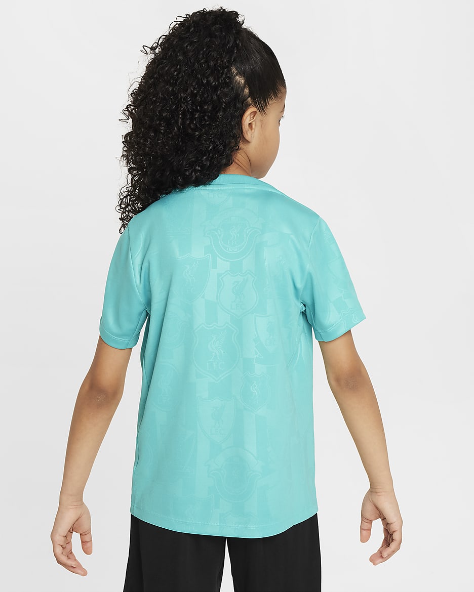 FC Liverpool Academy Pro Nike Dri-FIT Pre-Match Kurzarm-Fußballoberteil (ältere Kinder) - Washed Teal/Night Forest/Night Forest