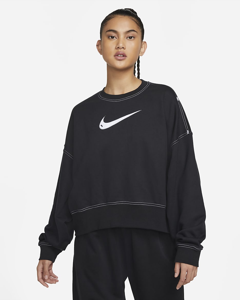Sudadera corta para mujer Nike Sportswear Swoosh - Negro/Negro/Blanco