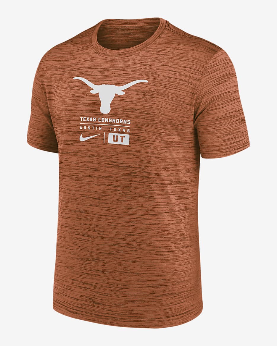 Playera universitaria Nike Dri-FIT para hombre Texas Longhorns Campus Center Block Velocity - Naranja quemado