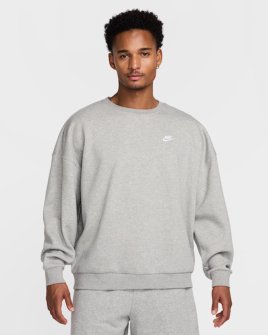 Oversized Nike Sportswear Club-sweatshirt i fleece med rund hals til mænd - Dark Grey Heather
