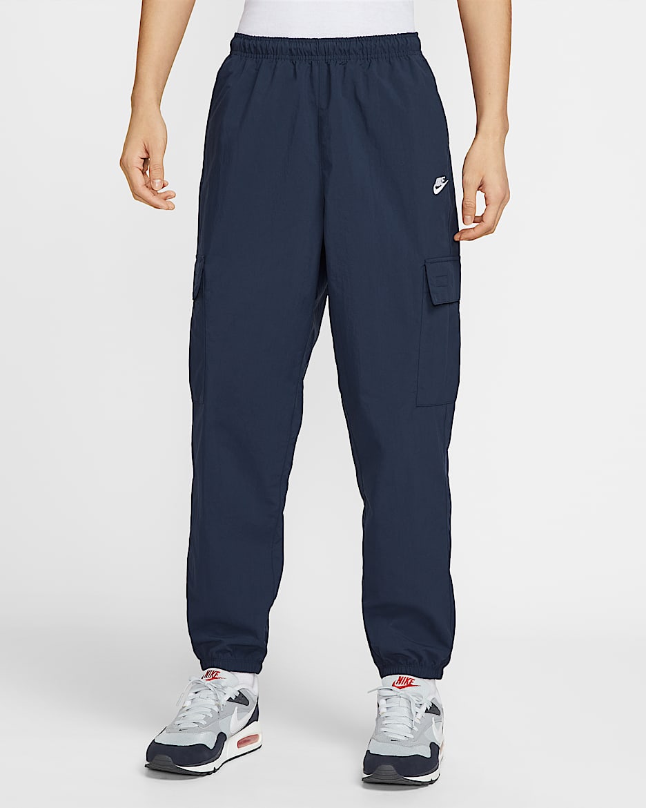 กางเกงคาร์โก้ขายาวผู้ชายแบบทอ Nike Club - Obsidian/ขาว