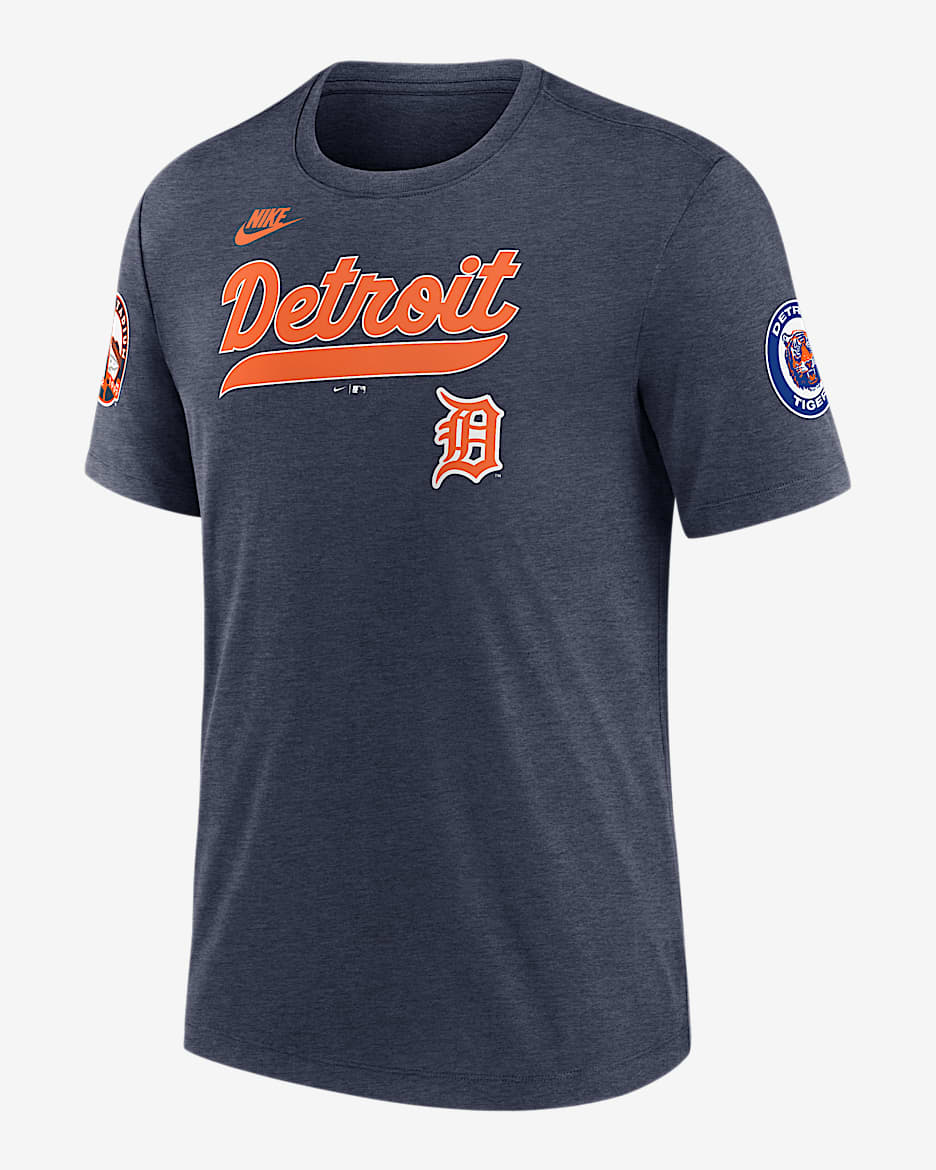 Playera Nike de la MLB para hombre Detroit Tigers Cooperstown Eras - Azul marino jaspeado