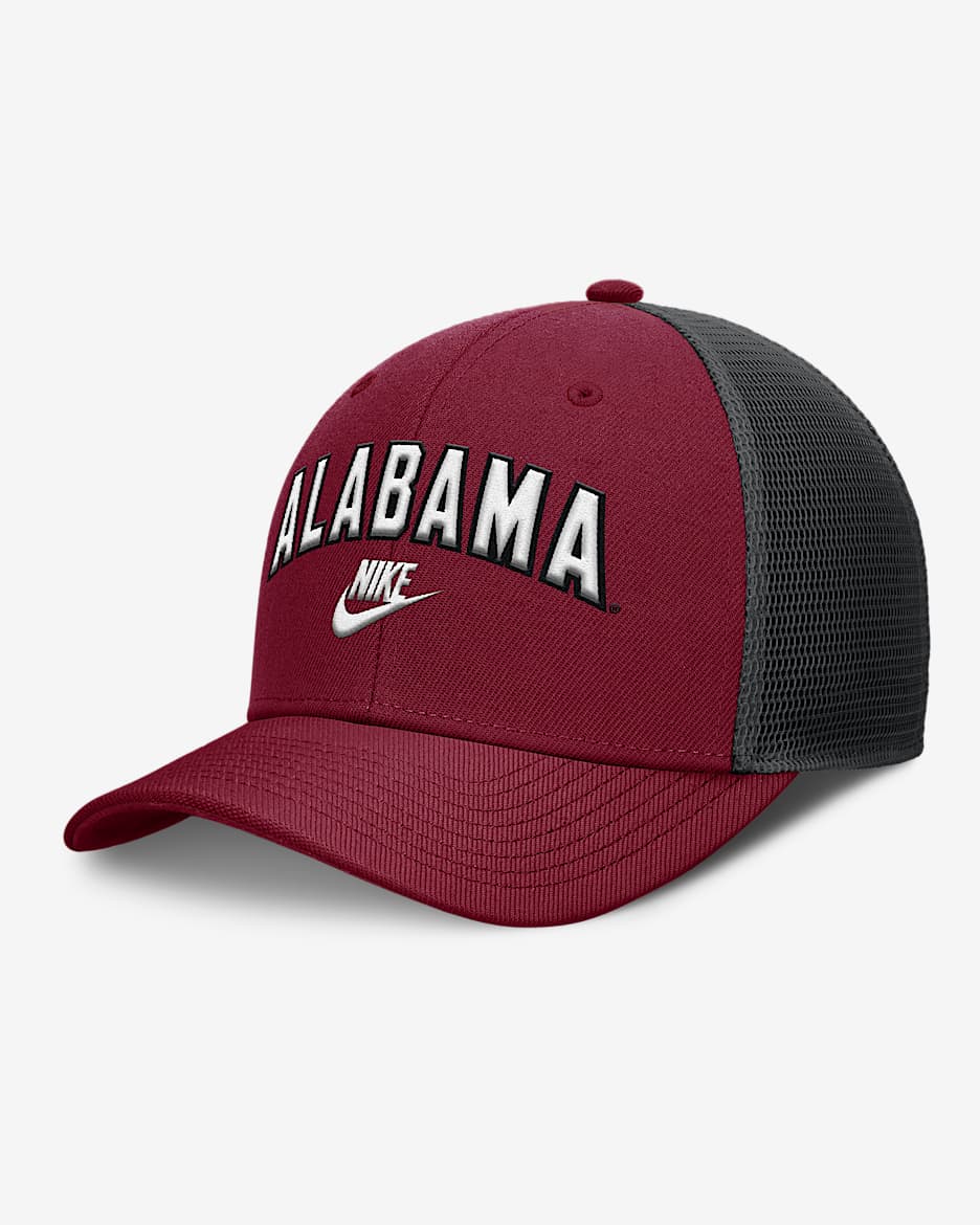 Alabama Legacy Arch Rise Men's Nike Dri-FIT College Trucker Adjustable Hat - Crimson