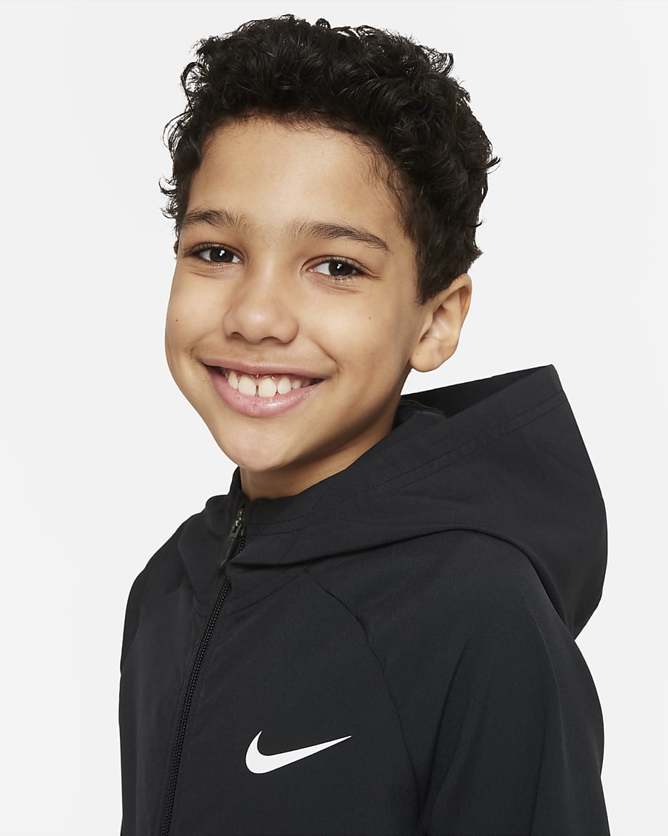 Nike Dri-FIT gewebte Trainingsjacke für ältere Kinder (Jungen) - Schwarz/Schwarz/Schwarz/Weiß
