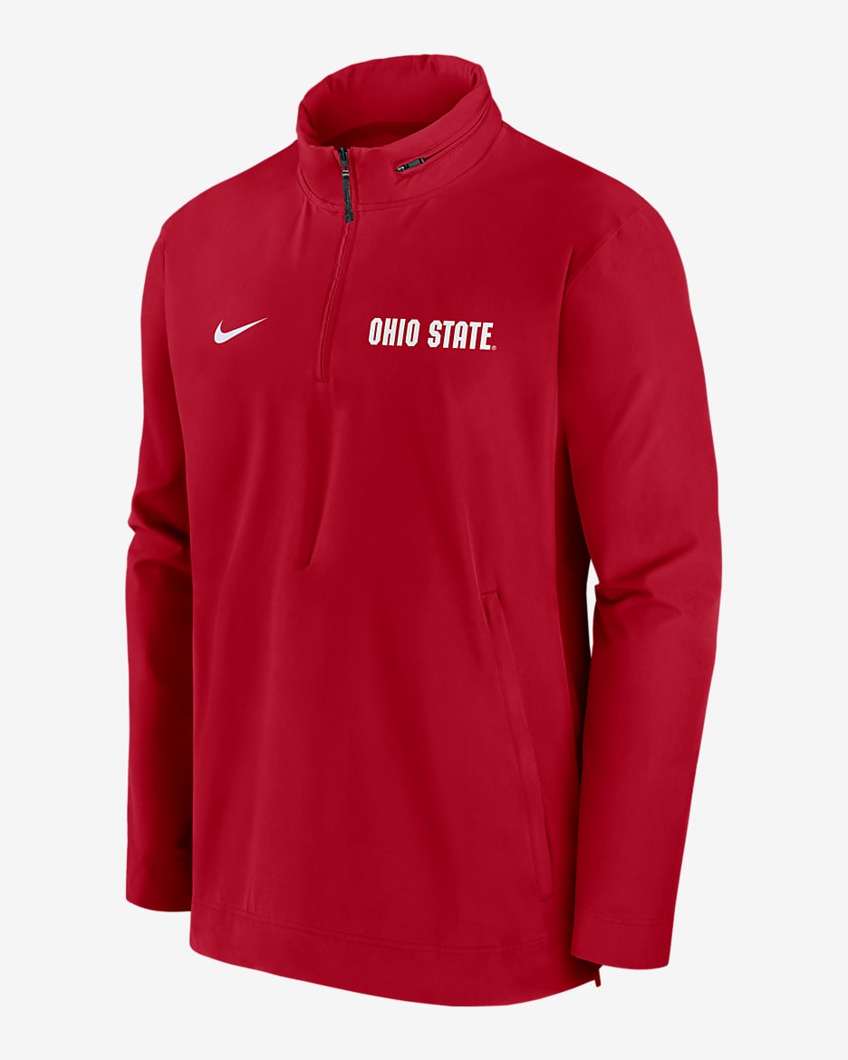 Ohio State Buckeyes Sideline Coach Men's Nike College 1/2-Zip Hooded Jacket - Red