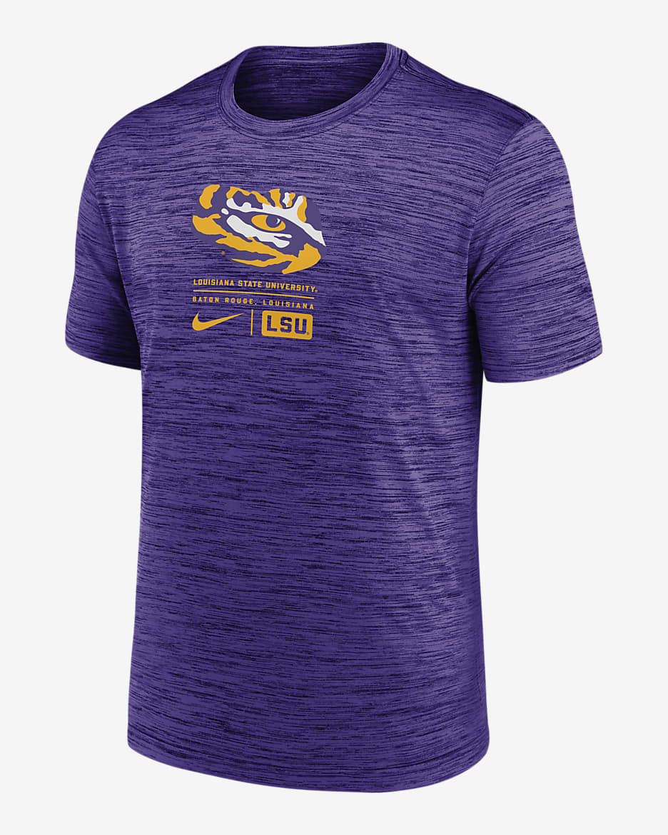 Playera universitaria Nike Dri-FIT para hombre LSU Tigers Campus Center Block Velocity - Morado