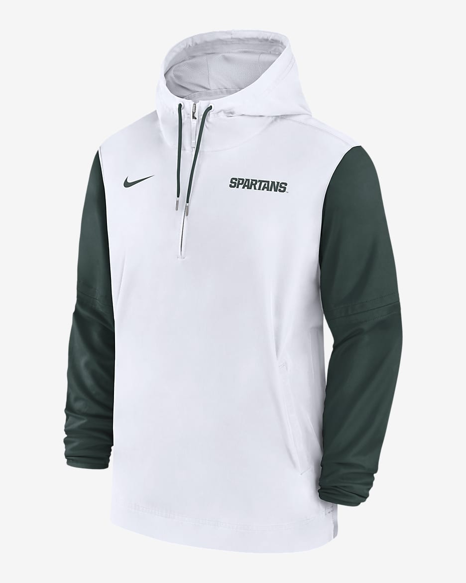 Michigan State Spartans Sideline Pre-Game Player Men's Nike College 1/2-Zip Hooded Jacket - White