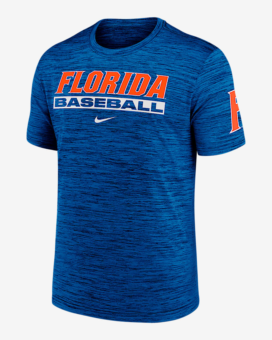 Playera universitaria Nike Dri-FIT para hombre Florida Gators Velocity Baseball Wordmark Stack - Royal