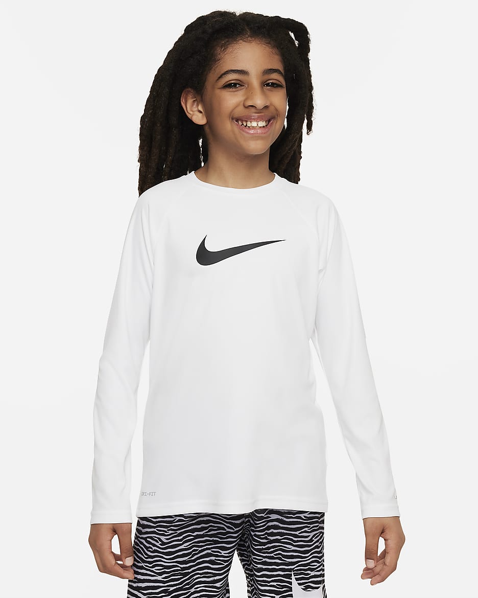 Playera de manga larga Hydroguard para niño talla grande Nike Swim - Blanco