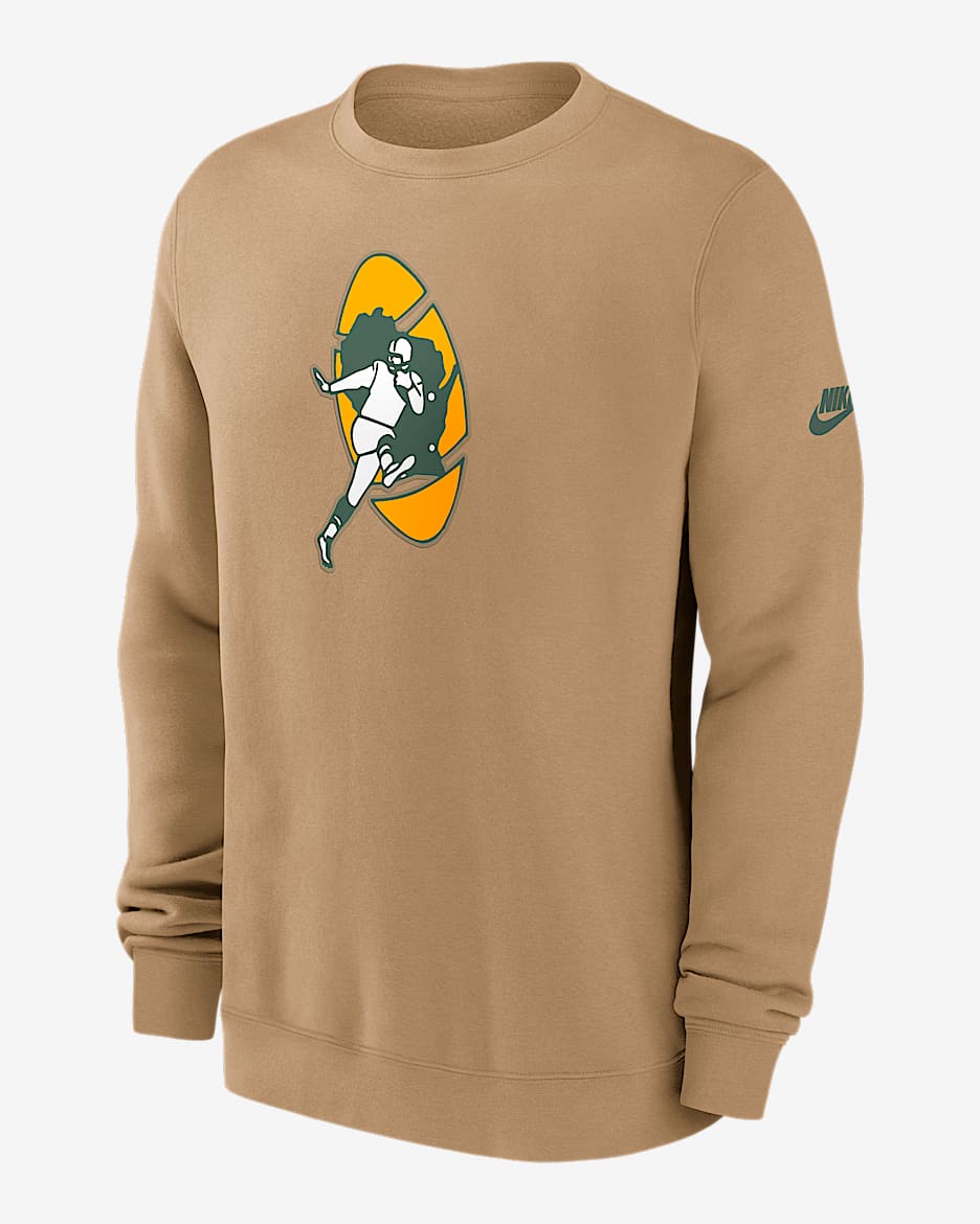 Green Bay Packers Swing Pass Rewind Club Men's Nike NFL Pullover Crew - Tan/Beige