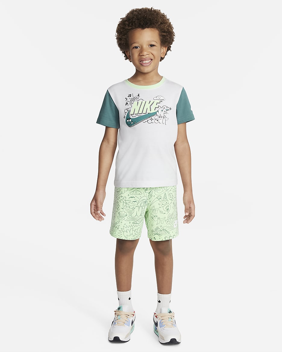 Conjunto de playera y shorts para niños de preescolar Nike Sportswear Create Your Own Adventure - Verde vapor