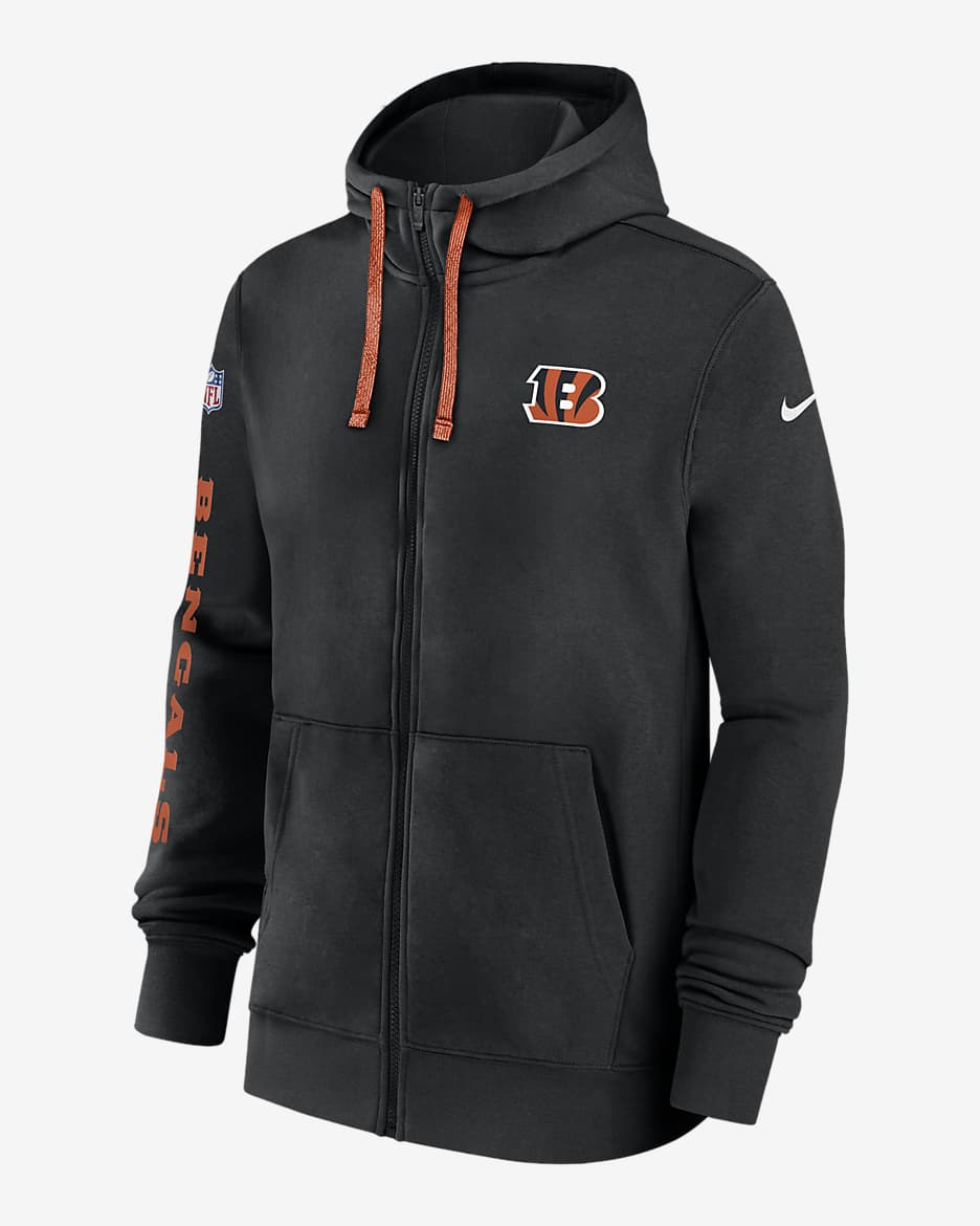 Cincinnati Bengals Sideline Team Issue Club Men's Nike Full Zip Hoodie - Black