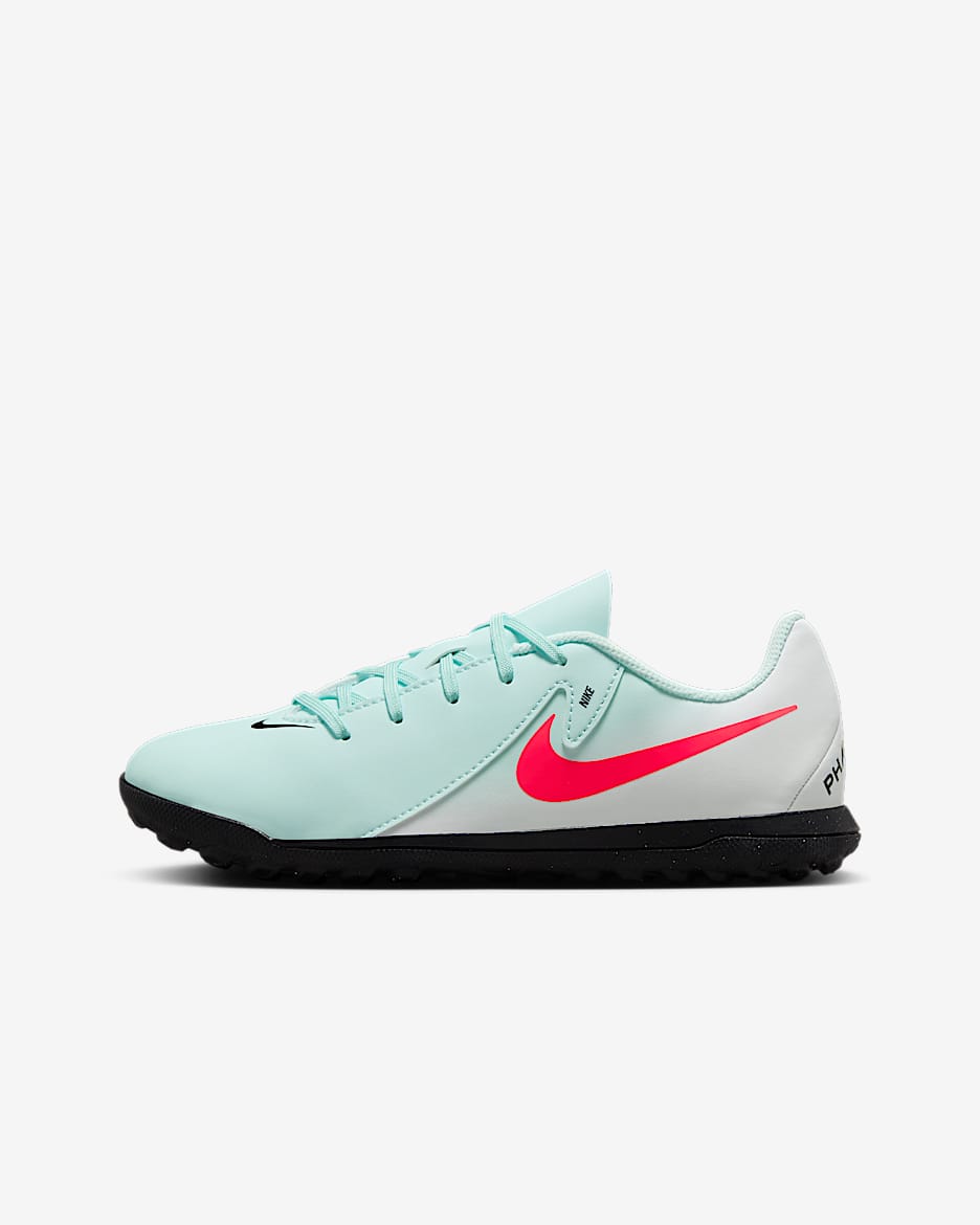 Tacos de fútbol TF para niños talla pequeña/grande Nike Jr. Phantom GX 2 Club - Menta/Sombrío apagado/Rojo atómico