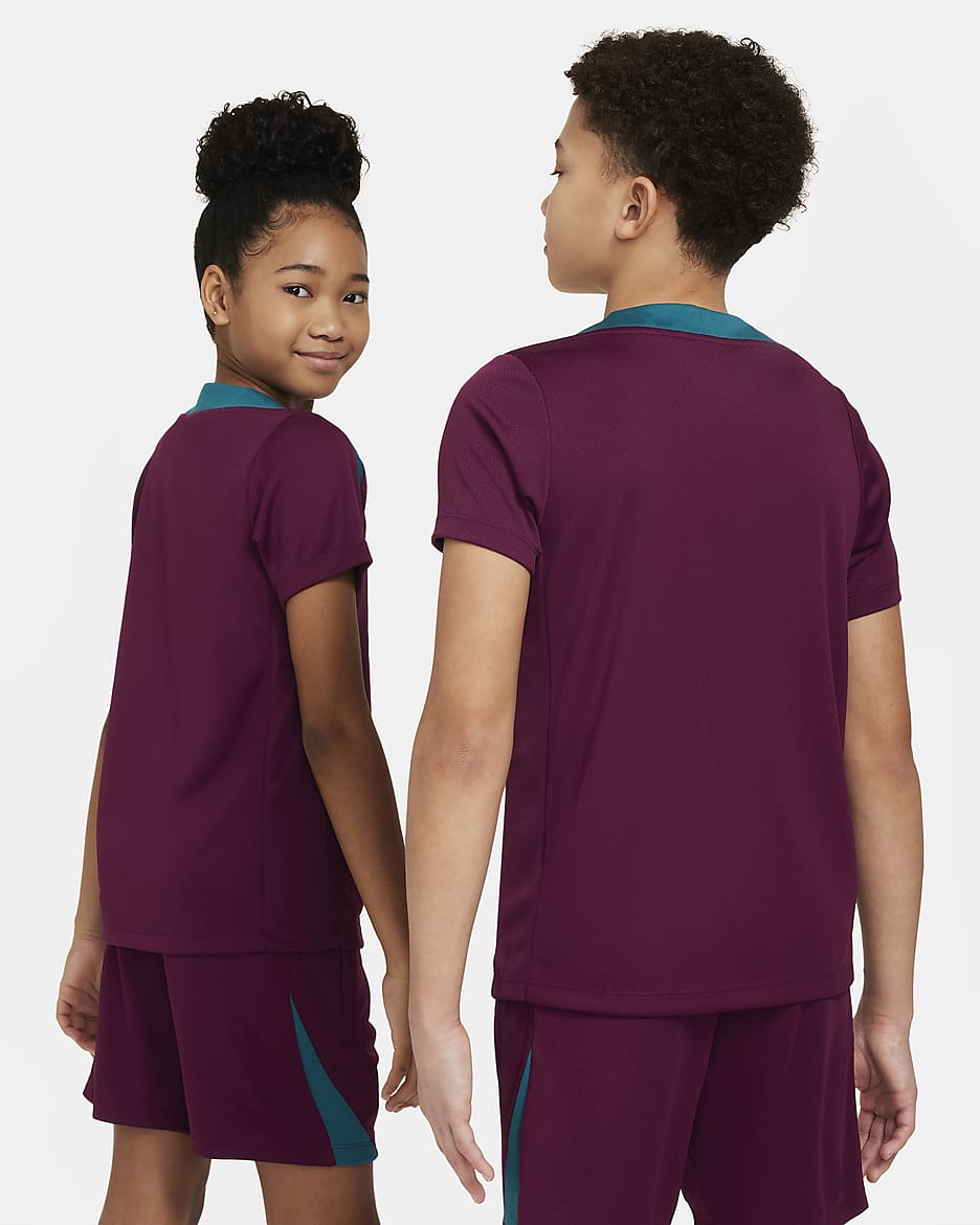 Paris Saint-Germain Strike Nike Dri-FIT knit voetbaltop met korte mouwen voor kids - Bordeaux/Bordeaux/Geode Teal/Guava Ice