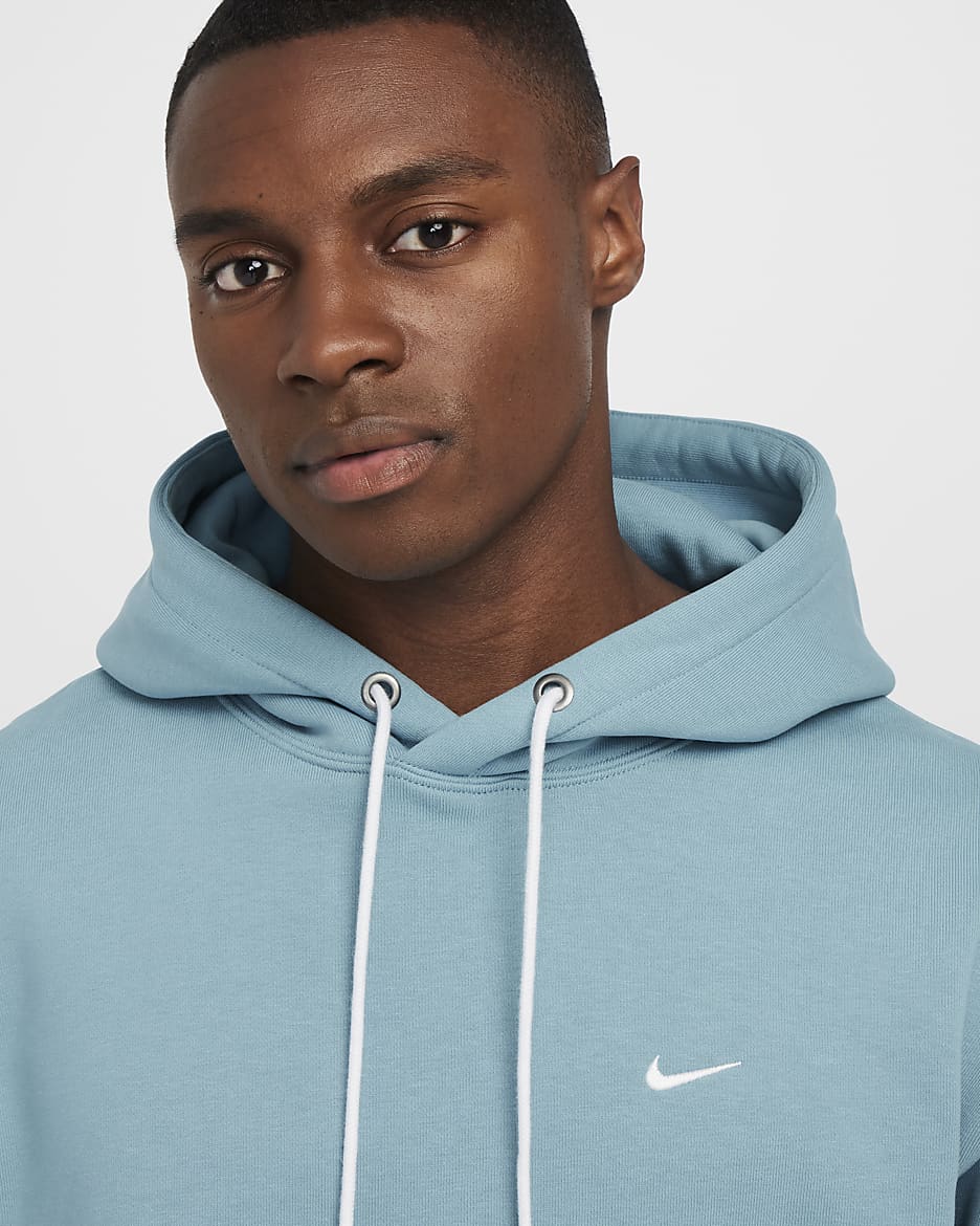 Felpa pullover in fleece con cappuccio Nike Solo Swoosh – Uomo - Denim Turquoise/Bianco