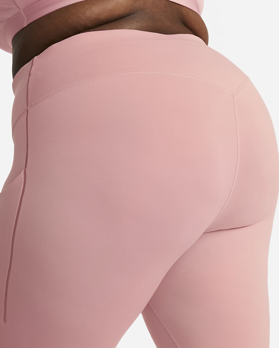 Nike Universa leggings i 7/8 lengde med middels støtte, høyt liv og lommer til dame (Plus Size) - Red Stardust/Svart