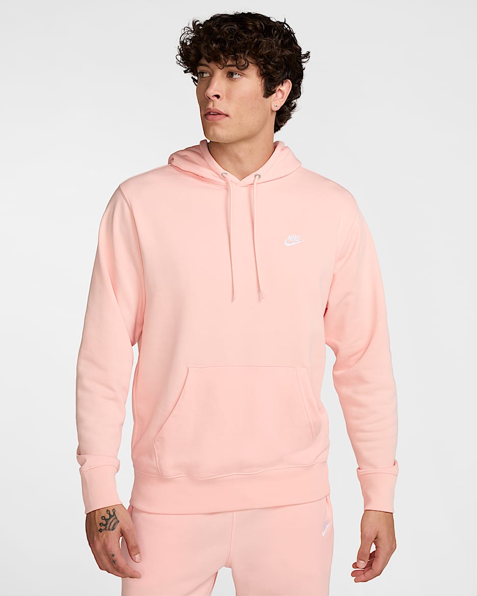 Sudadera con gorro sin cierre de French Terry para hombre Nike Club - Coral lavado/Coral lavado/Blanco