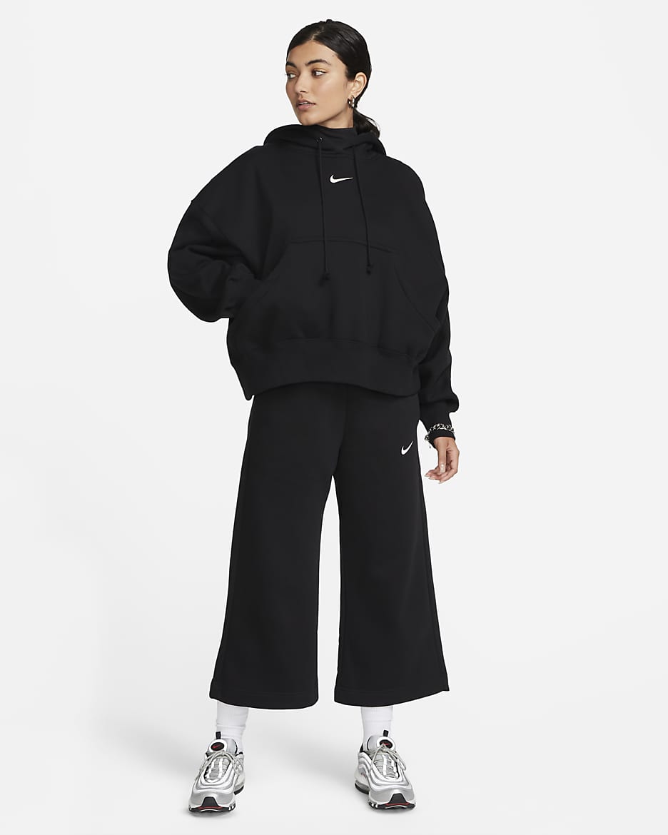 Nike Sportswear Phoenix Fleece verkürzte Trainingshose mit hohem Taillenbund für Damen - Schwarz/Sail