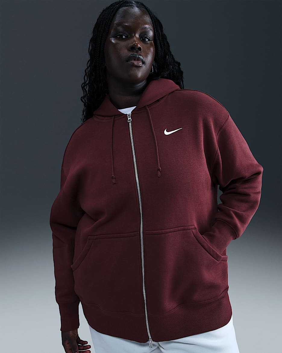 Nike Sportswear Phoenix Fleece Women's Oversized Full-Zip Hoodie (Plus Size) - Burgundy Crush/Sail