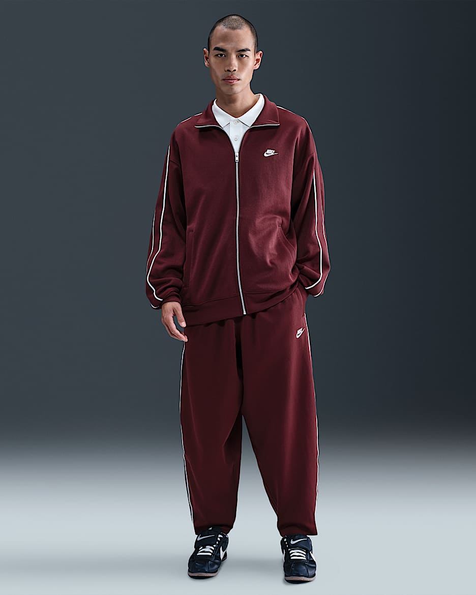 Nike Sportswear Club Men's Oversized Knit Tracksuit Bottoms - Dark Team Red/Sail/White
