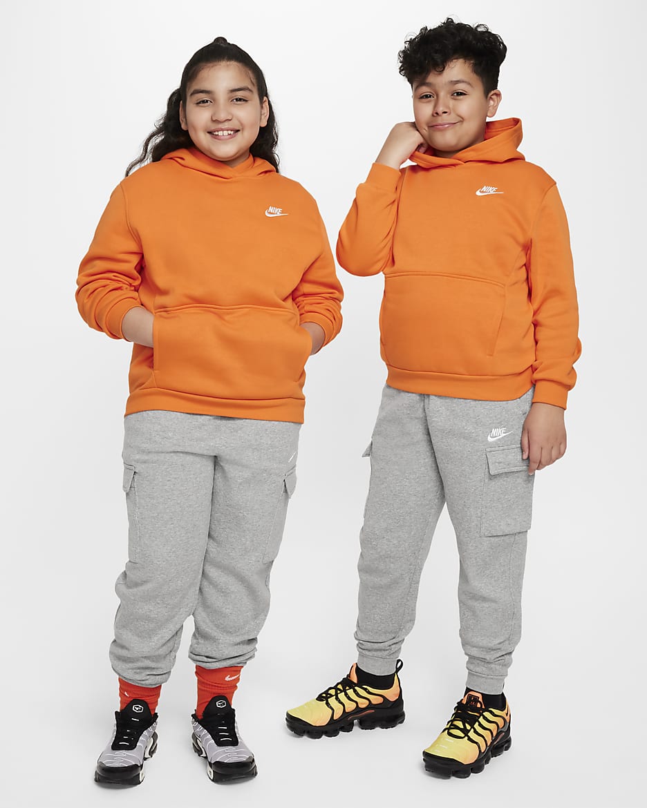 Sudadera con gorro sin cierre para niños talla grande (talla amplia) Nike Sportswear Club Fleece - Naranja seguridad/Blanco