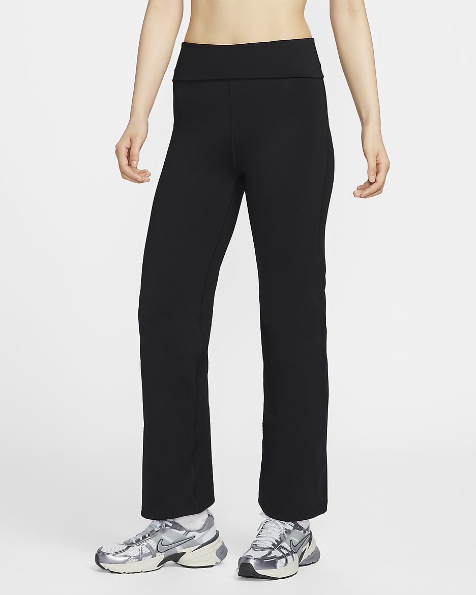 Nike One 女款 Dri-FIT 高腰反摺長褲 - 黑色/黑色