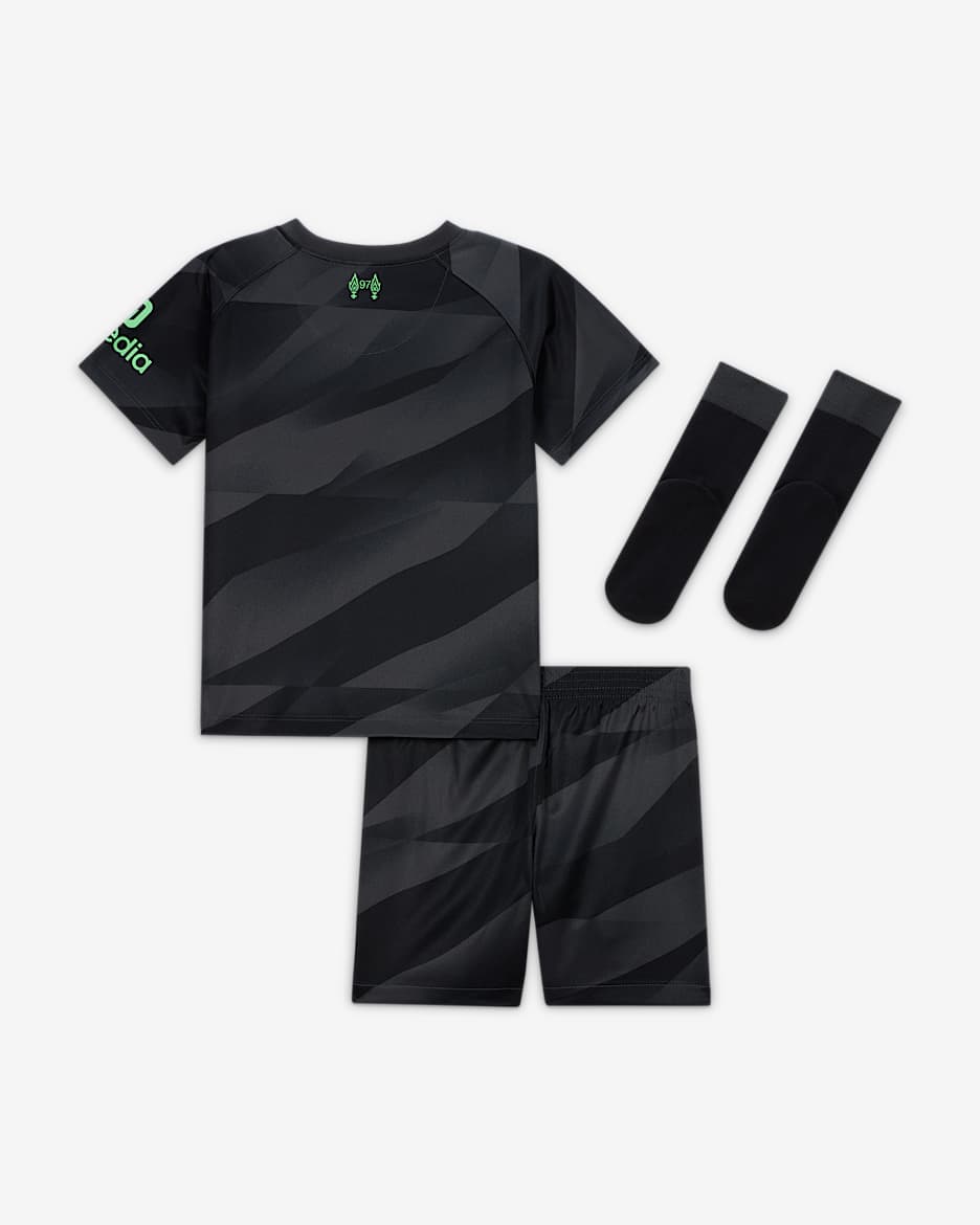 Liverpool F.C. 2023/24 Goalkeeper Baby/Toddler Nike Dri-FIT 3-Piece Kit - Anthracite/Poison Green